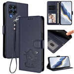 Custodia per telefono in pelle con ciondolo a forma di gatto e cuore in rilievo, completa di cinturino da polso., For Samsung Galaxy M53 5G, For Samsung Galaxy M33 5G