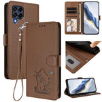 Custodia per telefono in pelle con ciondolo a forma di gatto e cuore in rilievo, completa di cinturino da polso., For Samsung Galaxy M53 5G, For Samsung Galaxy M33 5G