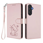 Custodia per telefono in pelle con ciondolo a forma di gatto e cuore in rilievo, completa di cinturino da polso., For Samsung Galaxy M54 5G / F54 5G, For Samsung Galaxy M14 5G