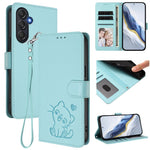Custodia per telefono in pelle con ciondolo a forma di gatto e cuore in rilievo, completa di cinturino da polso., For Samsung Galaxy M54 5G / F54 5G, For Samsung Galaxy M14 5G