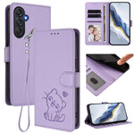 Custodia per telefono in pelle con ciondolo a forma di gatto e cuore in rilievo, completa di cinturino da polso., For Samsung Galaxy M54 5G / F54 5G, For Samsung Galaxy M14 5G