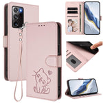 Custodia per telefono in pelle con ciondolo a forma di gatto e cuore in rilievo, completa di cinturino da polso., For Samsung Galaxy XCover6 Pro, For Samsung Galaxy Note20 Ultra