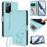 Custodia per telefono in pelle con ciondolo a forma di gatto e cuore in rilievo, completa di cinturino da polso., For Samsung Galaxy XCover6 Pro, For Samsung Galaxy Note20 Ultra
