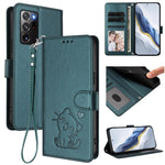 Custodia per telefono in pelle con ciondolo a forma di gatto e cuore in rilievo, completa di cinturino da polso., For Samsung Galaxy XCover6 Pro, For Samsung Galaxy Note20 Ultra