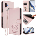 Custodia per telefono in pelle con ciondolo a forma di gatto e cuore in rilievo, completa di cinturino da polso., For Samsung Galaxy XCover6 Pro, For Samsung Galaxy Note20 Ultra