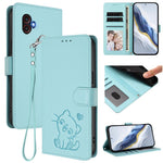 Custodia per telefono in pelle con ciondolo a forma di gatto e cuore in rilievo, completa di cinturino da polso., For Samsung Galaxy XCover6 Pro, For Samsung Galaxy Note20 Ultra