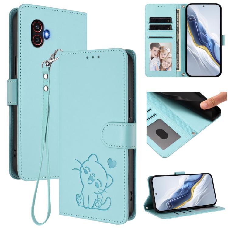 Custodia per telefono in pelle con ciondolo a forma di gatto e cuore in rilievo, completa di cinturino da polso., For Samsung Galaxy XCover6 Pro, For Samsung Galaxy Note20 Ultra