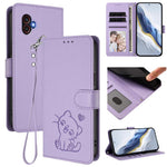 Custodia per telefono in pelle con ciondolo a forma di gatto e cuore in rilievo, completa di cinturino da polso., For Samsung Galaxy XCover6 Pro, For Samsung Galaxy Note20 Ultra