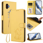 Custodia per telefono in pelle con ciondolo a forma di gatto e cuore in rilievo, completa di cinturino da polso., For Samsung Galaxy XCover6 Pro, For Samsung Galaxy Note20 Ultra