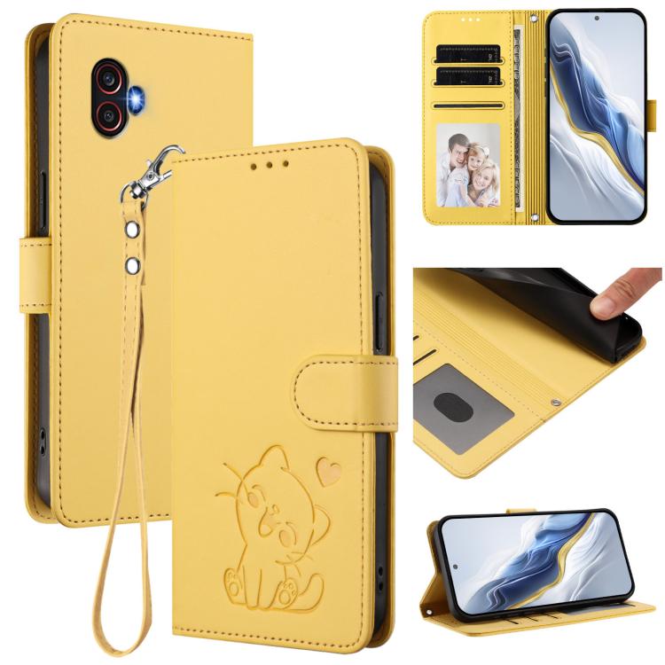 Custodia per telefono in pelle con ciondolo a forma di gatto e cuore in rilievo, completa di cinturino da polso., For Samsung Galaxy XCover6 Pro, For Samsung Galaxy Note20 Ultra