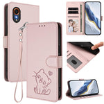 Custodia per telefono in pelle con ciondolo a forma di gatto e cuore in rilievo, completa di cinturino da polso., For Samsung Galaxy XCover7 Pro, For Samsung Galaxy XCover7 5G