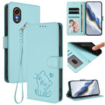 Custodia per telefono in pelle con ciondolo a forma di gatto e cuore in rilievo, completa di cinturino da polso., For Samsung Galaxy XCover7 Pro, For Samsung Galaxy XCover7 5G