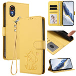 Custodia per telefono in pelle con ciondolo a forma di gatto e cuore in rilievo, completa di cinturino da polso., For Samsung Galaxy XCover7 Pro, For Samsung Galaxy XCover7 5G