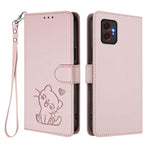 Custodia per telefono in pelle con ciondolo a forma di gatto e cuore in rilievo, completa di cinturino da polso., For Samsung Galaxy XCover7 Pro, For Samsung Galaxy XCover7 5G