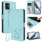 Custodia per telefono in pelle con ciondolo a forma di gatto e cuore in rilievo, completa di cinturino da polso., For Samsung Galaxy XCover7 Pro, For Samsung Galaxy XCover7 5G
