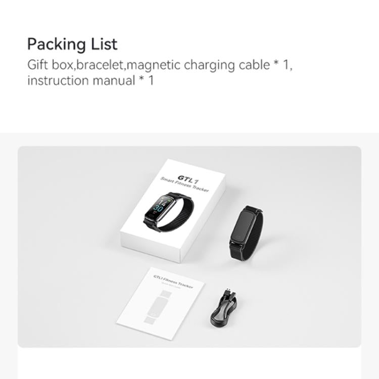 Braccialetto intelligente GTL1 con schermo TFT da 0,96 pollici per il monitoraggio della frequenza cardiaca e fitness tracker.