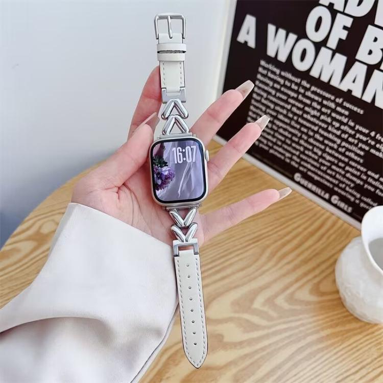 Cinturino per orologio xDfind in metallo ibrido pelle a forma di V, For Apple Watch 42 / 44 / 45 / 46 / 49mm, For Apple Watch 38 / 40 / 41 / S10 42mm