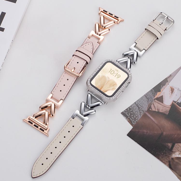 Cinturino per orologio xDfind in metallo ibrido pelle a forma di V, For Apple Watch 42 / 44 / 45 / 46 / 49mm, For Apple Watch 38 / 40 / 41 / S10 42mm