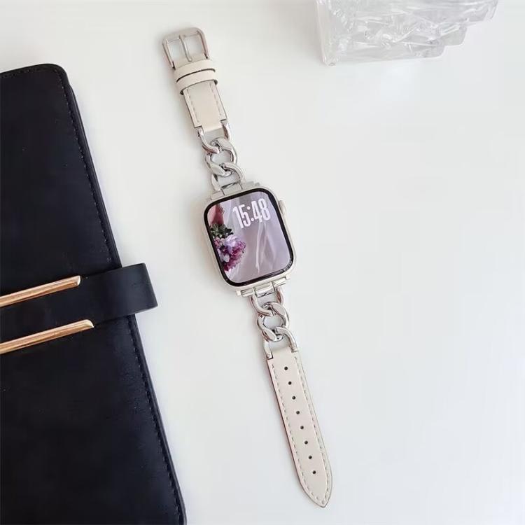 Cinturino per orologio xDfind in pelle e metallo con catena in denim., For Apple Watch 42 / 44 / 45 / 46 / 49mm, For Apple Watch 38 / 40 / 41 / S10 42mm