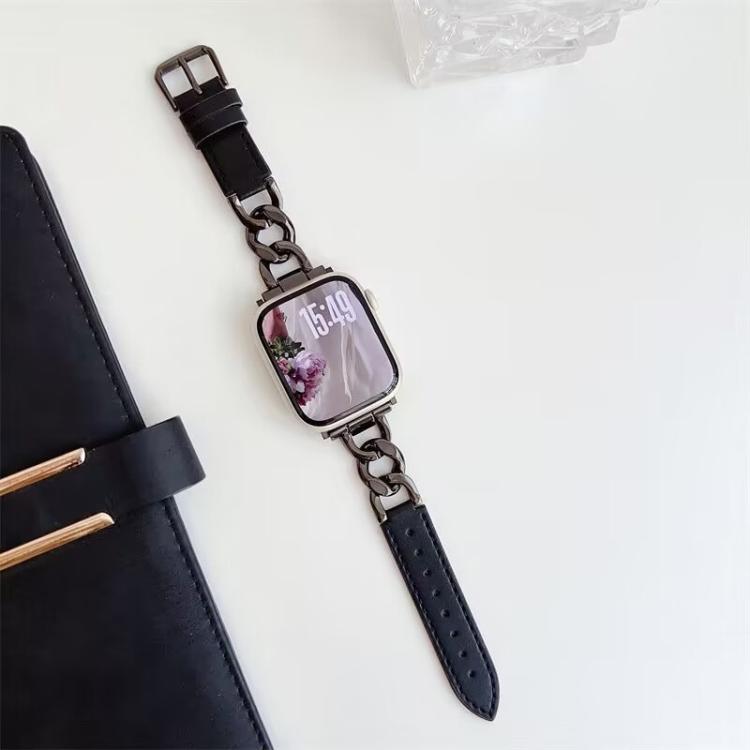 Cinturino per orologio xDfind in pelle e metallo con catena in denim., For Apple Watch 42 / 44 / 45 / 46 / 49mm, For Apple Watch 38 / 40 / 41 / S10 42mm