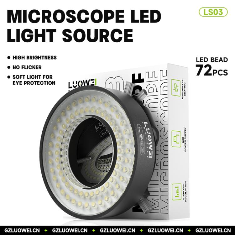 Luowei LS03 - Anello luminoso per microscopio ad alta luminosità con 72 LED, LUOWEI LS03