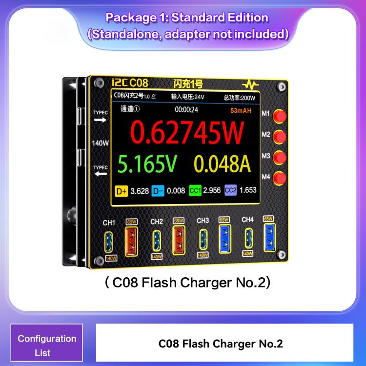 Caricabatterie flash i2c C08 con amperometro digitale