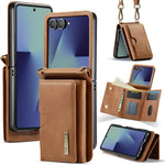 DG.MING Serie M6 Custodia per telefono in pelle rimovibile con cordino lungo e porta carte RFID a tre ante, ideale per dispositivi RFID., For Galaxy Z Flip8 5G, For Samsung Galaxy Z Flip7 FE / Flip6, For Samsung Galaxy Z Flip7 5G