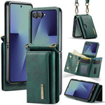 DG.MING Serie M6 Custodia per telefono in pelle rimovibile con cordino lungo e porta carte RFID a tre ante, ideale per dispositivi RFID., For Galaxy Z Flip8 5G, For Samsung Galaxy Z Flip7 FE / Flip6, For Samsung Galaxy Z Flip7 5G
