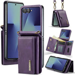 DG.MING Serie M6 Custodia per telefono in pelle rimovibile con cordino lungo e porta carte RFID a tre ante, ideale per dispositivi RFID., For Galaxy Z Flip8 5G, For Samsung Galaxy Z Flip7 FE / Flip6, For Samsung Galaxy Z Flip7 5G
