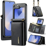 DG.MING Serie M6 Custodia per telefono in pelle rimovibile con cordino lungo e porta carte RFID a tre ante, ideale per dispositivi RFID., For Galaxy Z Flip8 5G, For Samsung Galaxy Z Flip7 FE / Flip6, For Samsung Galaxy Z Flip7 5G