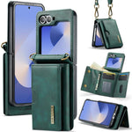 DG.MING Serie M6 Custodia per telefono in pelle rimovibile con cordino lungo e porta carte RFID a tre ante, ideale per dispositivi RFID., For Galaxy Z Flip8 5G, For Samsung Galaxy Z Flip7 FE / Flip6, For Samsung Galaxy Z Flip7 5G