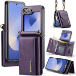 DG.MING Serie M6 Custodia per telefono in pelle rimovibile con cordino lungo e porta carte RFID a tre ante, ideale per dispositivi RFID., For Galaxy Z Flip8 5G, For Samsung Galaxy Z Flip7 FE / Flip6, For Samsung Galaxy Z Flip7 5G
