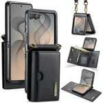 DG.MING Serie M6 Custodia per telefono in pelle rimovibile con cordino lungo e porta carte RFID a tre ante, ideale per dispositivi RFID., For Galaxy Z Flip8 5G, For Samsung Galaxy Z Flip7 FE / Flip6, For Samsung Galaxy Z Flip7 5G