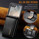 DG.MING Serie M6 Custodia per telefono in pelle rimovibile con cordino lungo e porta carte RFID a tre ante, ideale per dispositivi RFID., For Galaxy Z Flip8 5G, For Samsung Galaxy Z Flip7 FE / Flip6, For Samsung Galaxy Z Flip7 5G