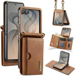 DG.MING Serie M6 Custodia per telefono in pelle rimovibile con cordino lungo e porta carte RFID a tre ante, ideale per dispositivi RFID., For Galaxy Z Flip8 5G, For Samsung Galaxy Z Flip7 FE / Flip6, For Samsung Galaxy Z Flip7 5G