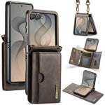 DG.MING Serie M6 Custodia per telefono in pelle rimovibile con cordino lungo e porta carte RFID a tre ante, ideale per dispositivi RFID., For Galaxy Z Flip8 5G, For Samsung Galaxy Z Flip7 FE / Flip6, For Samsung Galaxy Z Flip7 5G