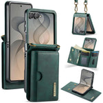 DG.MING Serie M6 Custodia per telefono in pelle rimovibile con cordino lungo e porta carte RFID a tre ante, ideale per dispositivi RFID., For Galaxy Z Flip8 5G, For Samsung Galaxy Z Flip7 FE / Flip6, For Samsung Galaxy Z Flip7 5G