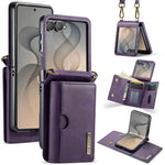 DG.MING Serie M6 Custodia per telefono in pelle rimovibile con cordino lungo e porta carte RFID a tre ante, ideale per dispositivi RFID., For Galaxy Z Flip8 5G, For Samsung Galaxy Z Flip7 FE / Flip6, For Samsung Galaxy Z Flip7 5G