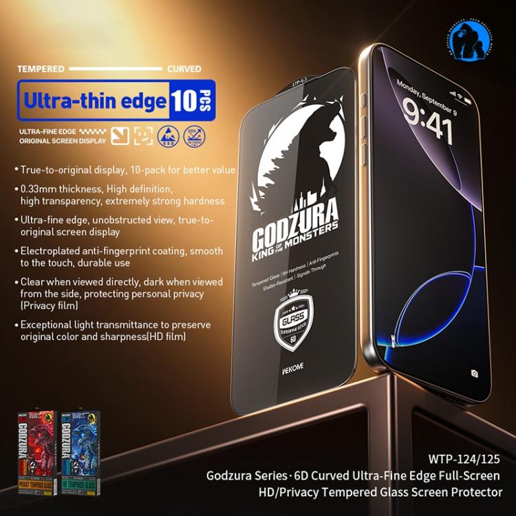 WK WTP-124 10 pezzi Pellicola in vetro temperato HD a schermo intero con bordo ultra sottile e curvatura 6D, For iPhone 17 Pro Max, For iPhone 17 Pro, For iPhone 16 Pro / 17, For iPhone Air, For iPhone 16 Pro Max, For iPhone 16 Plus / 15 Plus          ...