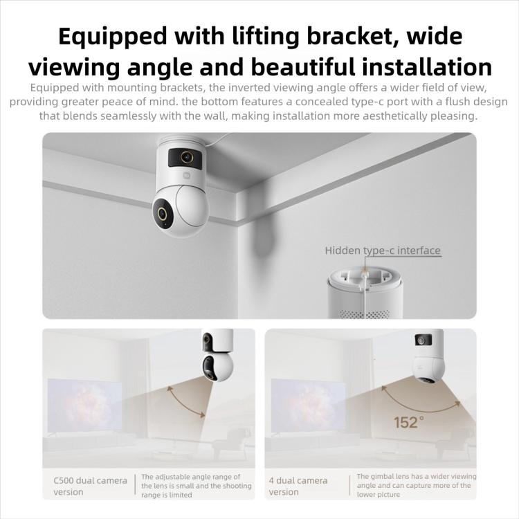 Telecamera intelligente Xiaomi Mijia originale con doppia lente PTZ a 360 gradi, rilevamento AI, 5 MP, WiFi 6, per la sicurezza domestica e compatibile con l'app Mi Home., Xiaomi Mijia Smart Camera 4 Dual Lens