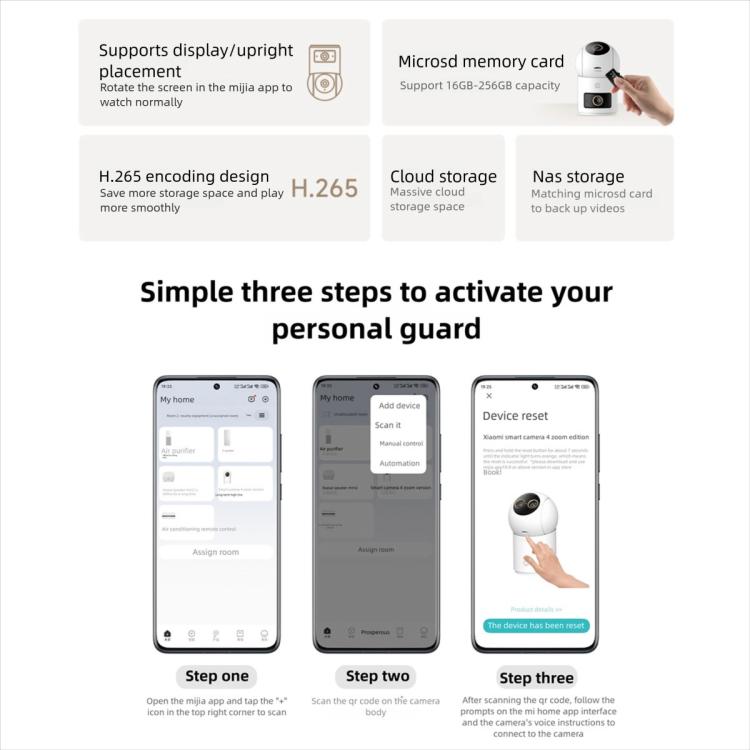 Telecamera intelligente Xiaomi Mijia originale con doppia lente PTZ a 360 gradi, rilevamento AI, 5 MP, WiFi 6, per la sicurezza domestica e compatibile con l'app Mi Home., Xiaomi Mijia Smart Camera 4 Dual Lens