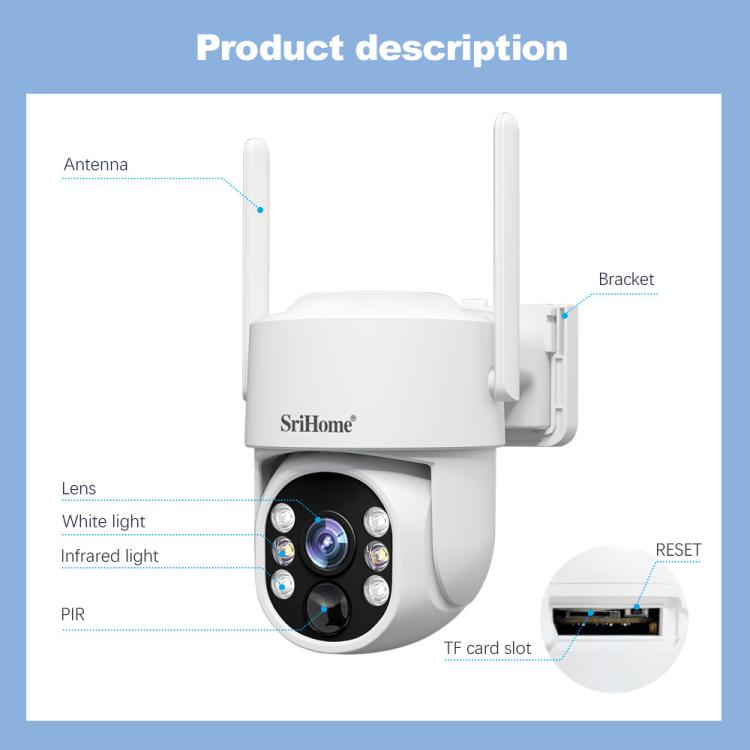 Sistema di videosorveglianza wireless SriHome DH005 da 4 MP 2K a basso consumo energetico con pannello solare, DH005
