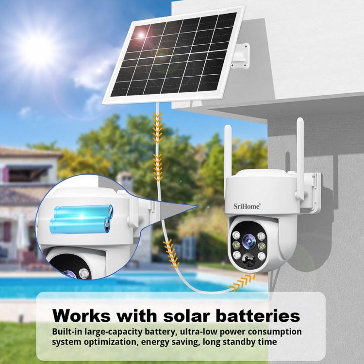 Sistema di videosorveglianza wireless SriHome DH005 da 4 MP 2K a basso consumo energetico con pannello solare, DH005