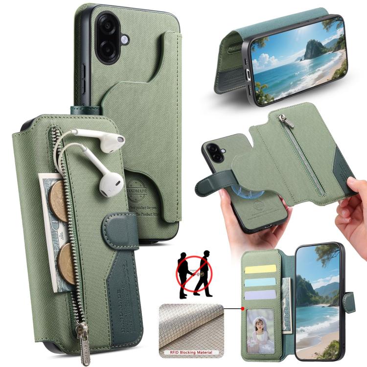 Portafoglio in pelle con cerniera, protezione antifurto MagSafe RFID in tessuto twill, custodia per telefono con cerniera., For Galaxy A57 5G, For Galaxy A37 5G / A36 5G, For Galaxy A17 4G / 5G, For Galaxy A07 4G / 5G