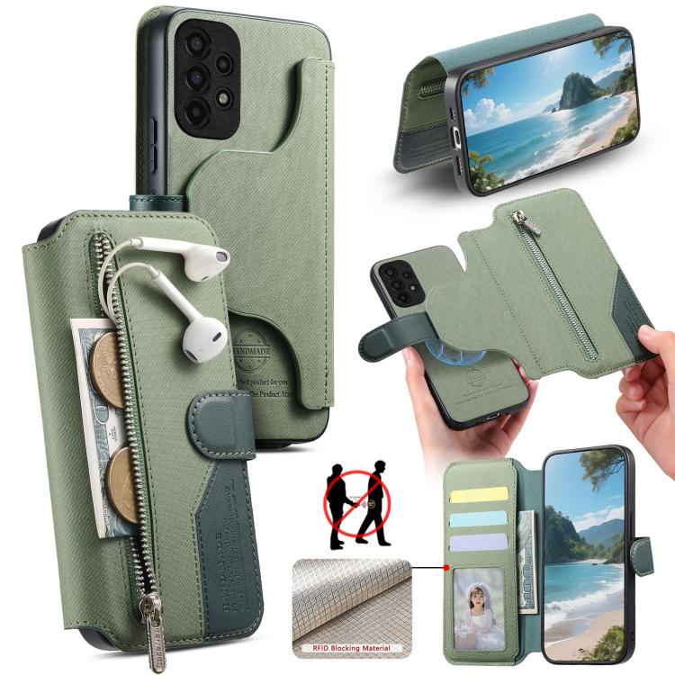 Portafoglio in pelle con cerniera, protezione antifurto MagSafe RFID in tessuto twill, custodia per telefono con cerniera., For Galaxy A13 4G, For Galaxy A13 5G