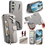 Portafoglio in pelle con cerniera, protezione antifurto MagSafe RFID in tessuto twill, custodia per telefono con cerniera., For Galaxy A15 4G / 5G, For Galaxy A55 5G, For Galaxy A35 5G, For Galaxy A05s