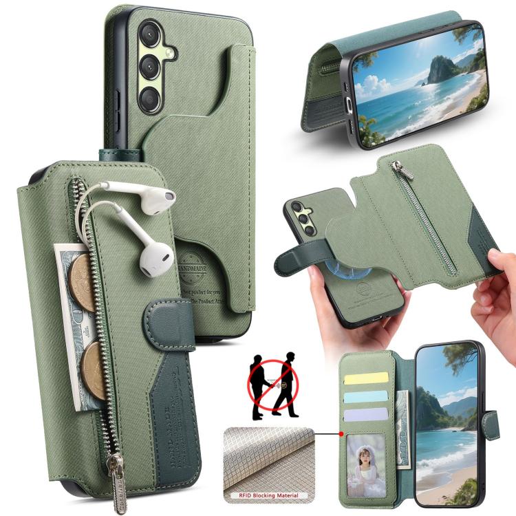 Portafoglio in pelle con cerniera, protezione antifurto MagSafe RFID in tessuto twill, custodia per telefono con cerniera., For Galaxy A56 5G, For Galaxy A26 5G, For Galaxy A16 4G / 5G, For Galaxy A06 4G