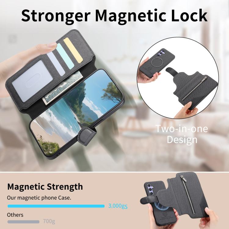 Portafoglio in pelle con cerniera, protezione antifurto MagSafe RFID in tessuto twill, custodia per telefono con cerniera., For Galaxy A54 5G, For Galaxy A04, For Galaxy A53 5G, For Galaxy A33 5G