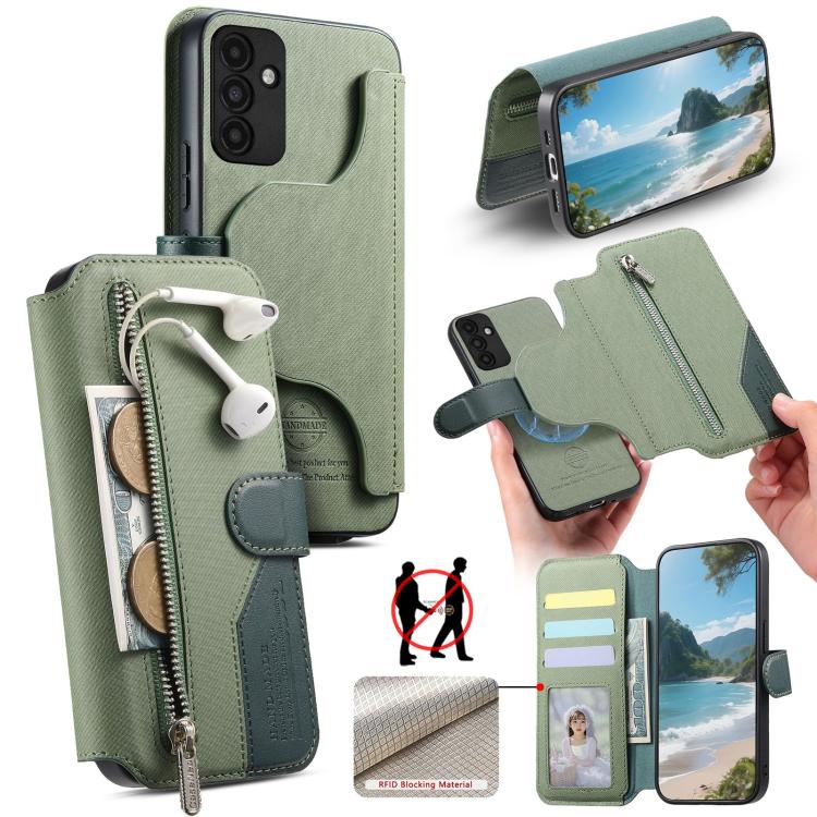 Portafoglio in pelle con cerniera, protezione antifurto MagSafe RFID in tessuto twill, custodia per telefono con cerniera., For Galaxy A13 4G, For Galaxy A13 5G