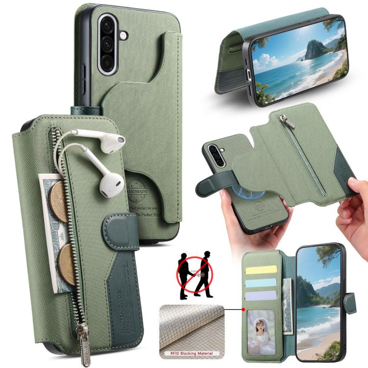 Portafoglio in pelle con cerniera, protezione antifurto MagSafe RFID in tessuto twill, custodia per telefono con cerniera., For Galaxy A56 5G, For Galaxy A26 5G, For Galaxy A16 4G / 5G, For Galaxy A06 4G